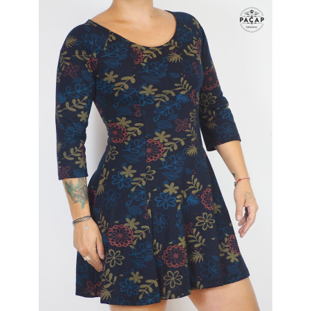 Mini-Robe Évasée Plissée Manches 3/4 Multi-Taille Femme - DOMBY