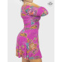 robe courte violette, robe moulante, robe imprimé fleurs, robe rose, robe taille unique, robe sexy, robe évasée, col bateau