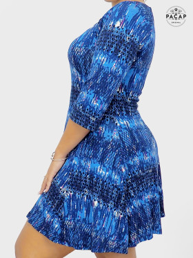 robe bleue, robe trapèze femme, robe imprimée, robe évasée, robe géometrique, robe abstraite, robe tie and dye, robe moulante