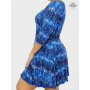robe bleue, robe trapèze femme, robe imprimée, robe évasée, robe géometrique, robe abstraite, robe tie and dye, robe moulante