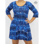 robe trappèze bleue, manche longue, robe col rond, robe lycra, robe elasthanne, taille élastique, taille unique, robe évasée