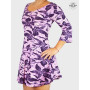 robe violette, robe a fleurs, robe taile élastique, robe courte, mini robe plissée, robe cintrée, robe évasée, robe empire