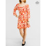 robe cintrée jupe bouffante evasée, plissée à volant, robe rouge, imprimé flamme feu, robe genoux femme moulante