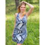 robe courte bleue motif peau de serpent, ecailles de poissons, robe débardeur, robe de plage, robe courte sans manche,