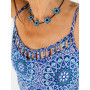 robe bleue col V ajouré avec trous, bretelles fines ajustable motif mandala