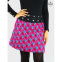 jupe genoux portefeuille imprimé japonais bleu rouge et rose, coton wrap, bouton pression