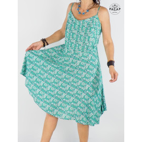 robe verte femme col v renforcé, taille unique, motif africain