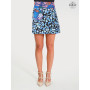 jupe noire zippée a fleurs bleue, jupe zip, ceinture à bouton, jupe coton ,jupe a poche, jupe avec pochette, jupe vacances