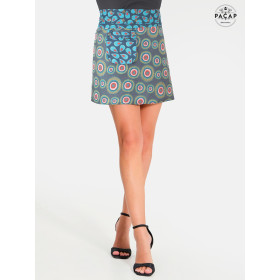jupe ethnique zippée, jupe coton reversible, jupe avec poche, jupe femme, jupe été, jupe portefeuille à bouton