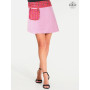 jupe évasée rose avec saoche zippée, jupe genoux, jupe été, jupe portefeuille femme