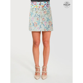 jupe zippée en coton, jupe imprimé florale, jupe droite, jupe colorée, jupe taille haute, jupe portefeuille