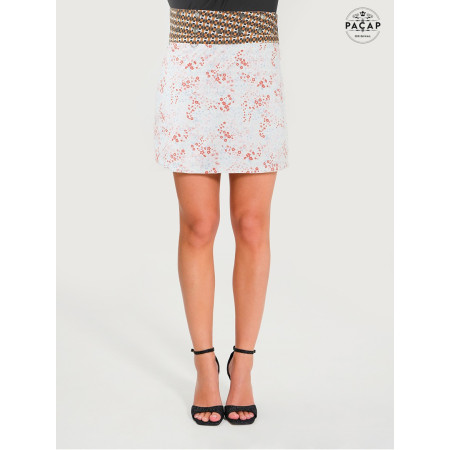 jupe blanche liberty, jupe a petite fleurs, jupe taille haute, jupe zippée, jupe portefeuille, jupe à bouton