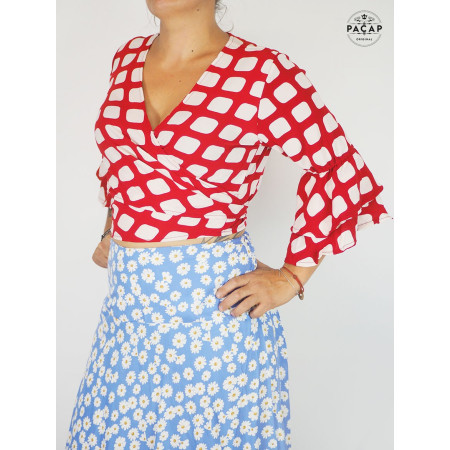haute de plage femme, bolero cache coeur, top été imprimé, t shirt a nouer, crop top a carreaux