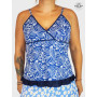 caraco bleu, t shirt sans manche femme, haut bleu a fleurs, top cache coeur de plage femme à volants