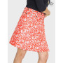 jupe été femme a fleurs, jupe rouge et blanche, jupe taille haute, jupe évasée, boutonnée, coton imprimé