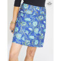 jupe bleue a fleurs, jupe femme, portefeuille, taille haute ajustable, coupe droite, jupe pas cher coton