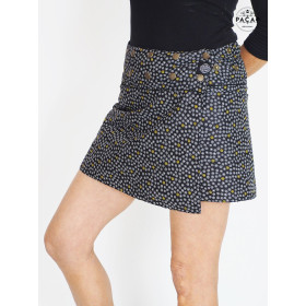 mini jupe noire portefeuille femme, jupe été à pois blanc , jupe patineuse boutonnée, jupe à pression, taille unique