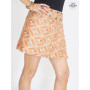 jupe marron géometrique, jupe courte coton imprimé, jupe passepoile, jupe portefeuille reversible