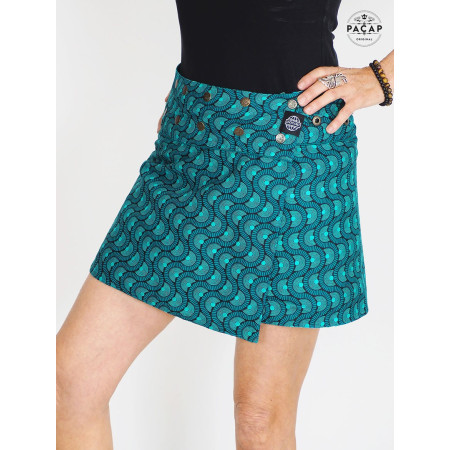 jupe motif japonais, jupe ethnique, jupe verte, jupe trapèze, jupe patineuse, jupe tennis imprimée