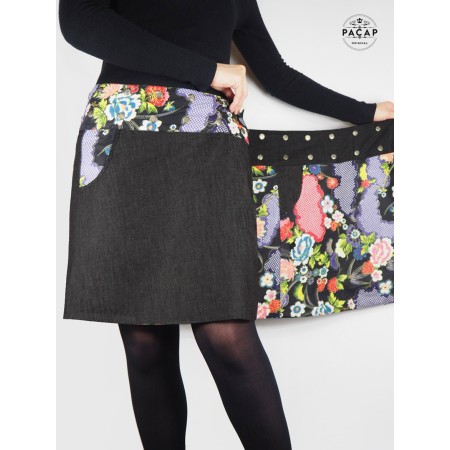 Jupe Patineuse Femme Forte Multi-Taille Motif Fleurs - PIVOINE XL