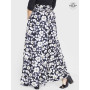 pantalon noir fleurs blanche pour femme taille elastique ceinture froncé, jambes large, palazzo noir, pantalon ample