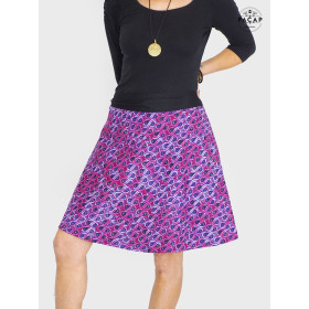 jupe femme, jupe originale, jupe à motif, jupe imprimée, jupe violette, mauve, asymetrique