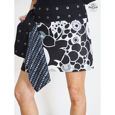 jupe courte femme, jupe portefeuille reversible, jupe patineuse, jupe wrap, jupe imprimé à motif