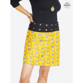 jupe jaune, jupe femme, jupe flashy, jupe colorée, jupe ethnique, jupe amerindienne, jupe boheme, jupe ippie
