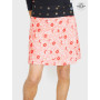 jupe rose a fleurs, jupe femme en coton, jupe portefeuille réversible ceinture a boutons