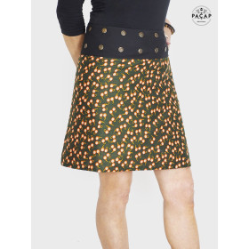 jupe marron, jupe portefeuille, jupe genoux, jupe fendue, jupe boutonnée. jupe femme, jupe été, jupe coton