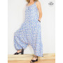Salopette hippie bleue, combi harem femme taille unique, sarouel bleue claire a fleurs avec poche