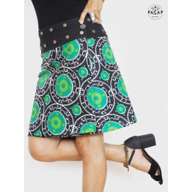 jupe mandala noire, jupe africaine, jupe ethnique, jupe hippie, jupe noire, jupe femme, jupe coton verte
