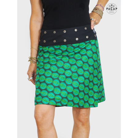 Jupe verte femme, jupe été, jupe colorée, jupe cercle, jupe pois, jupe fantaisie, jupe vert pomme, jupe boutonnée