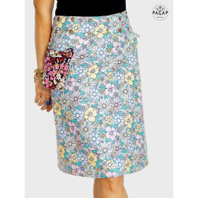 jupe multicolore à fleurs, jupe colorée, jupe boheme, jupe hippie, jupe femme, jupe poche zippée