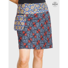 jupe ethnique zippée, jupe coton, jupe originale, jupe droite jupe imprimée, jupe evasée, jupe poche