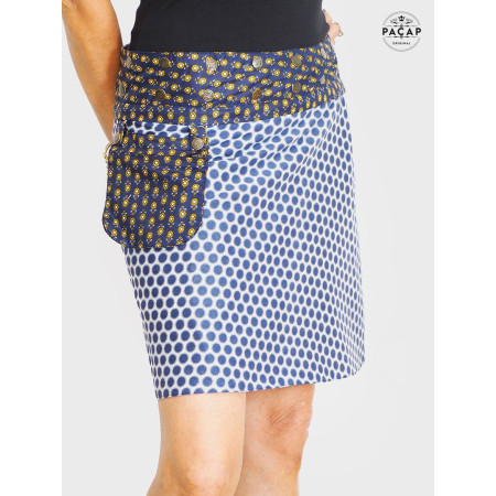 jupe zippée femme, jupe été, jupe portefeuille, jupe micro motif, jupe originale, imprimée