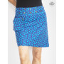 jupe zippée bleue en coton imprimé réversible avec motif géometrique, jupe droite, jupe genoux, jupe taille haute