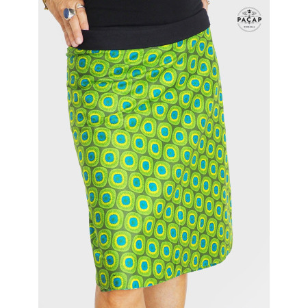 jupe verte portefeuille motif ethnique africain wax