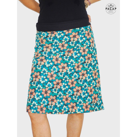 jupe droite imprimé floral pour femme taille haute ceinture a bouton