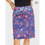 jupe bleue a fleurs, jupe droite bleu foncé, jupe taille haute, jupe genoux, jupe reversible