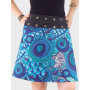 jupe bleue imprimée ethnique africain en coton, jupe coton reversible, jupe évasée longueur genoux, jupe à boutons