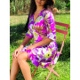 robe cache-coeur violette, robe florale, robe courte satinée, robe cache-coeur, robe portefeuille en soie