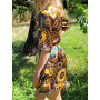 robe portefeuille marron, robe satinée, robe courte, robe cache coeur, robe été, robe ethnique, robe mandala à nouer