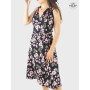 Robe Longue Noire Cache-coeur Motif Floral Sans Manches - HAJARE