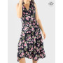 Robe Longue Noire Cache-coeur Motif Floral Sans Manches - HAJARE
