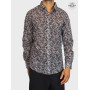 chemise sombre cintrée à petite fleurs à manches longues,  chemise noire liberty manche longue bouton pression