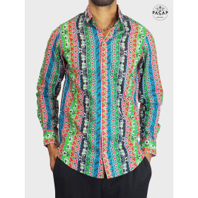 chemise originale dessin d'animaux d’Afrique éléphant safari, chemise africaine, chemise décontractée bouton pression