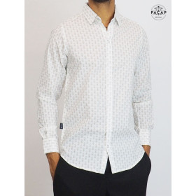 chemise classique blanche micro-motif à manche longues bouton métallique