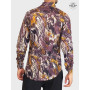 chemise rétro vintage originale manche longue, chemise marron cintrée en coton imprimé, chemise été homme