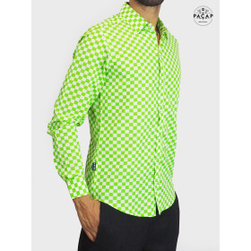 chemise verte a carreaux, manche longue, bouton pression, imprimée, chemise pas cher, chemise flashy